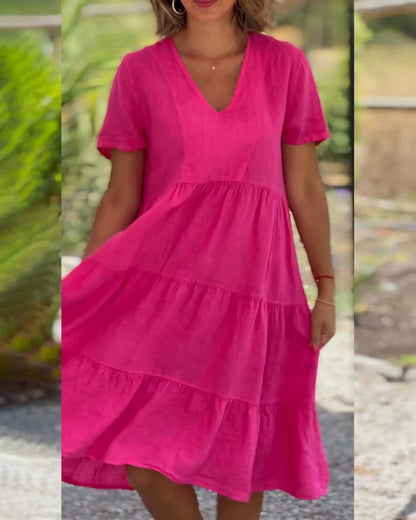 Robe Élégante en Coton Lin avec Encolure en V
