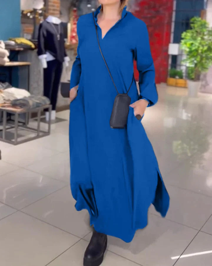 Christina™ - Robe Maxi à Col en V et Fente Latérale