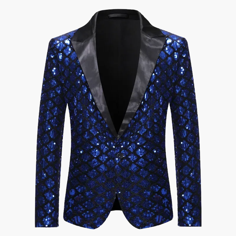 Veste de soirée homme style smoking, motif géométrique brillant, idéale pour fêtes et événements élégants