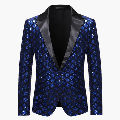 Veste de soirée homme style smoking, motif géométrique brillant, idéale pour fêtes et événements élégants