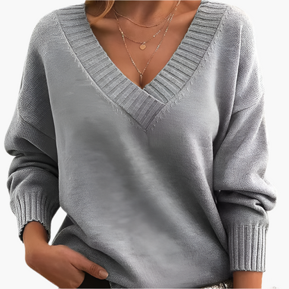 Pull col V chic femme pour l'hiver, style élégant et décontracté à manches longues