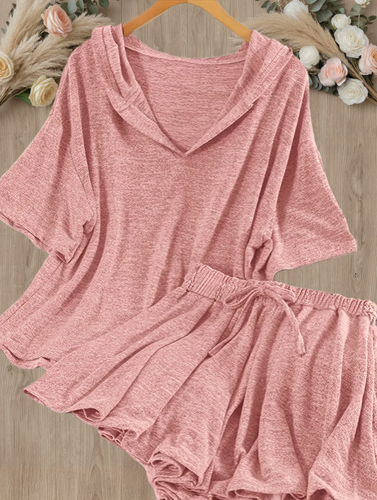 Women's Casual Hoodie Set - Loose T-shirt and Shorts for Relaxation and Leisure