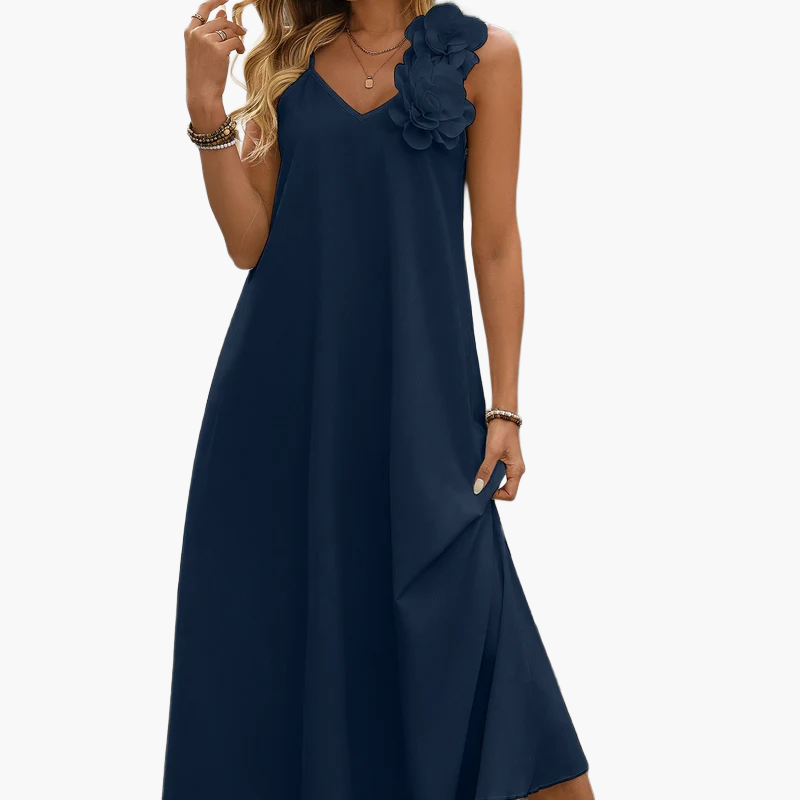 Robe élégante femme style bohème à fleurs 3D épaules, décontractée pour printemps et été