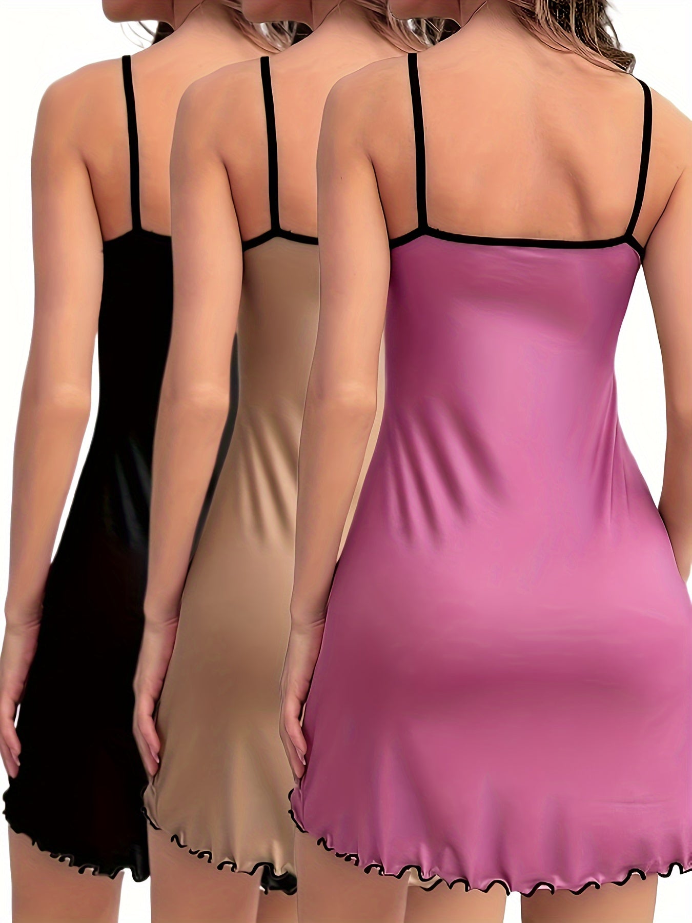 Nuisette Femme Style Décontracté Bretelles Fines - Lot de 3 Robes Courtes Lingerie de Nuit