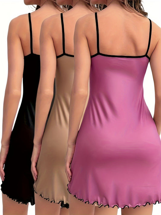 Nuisette Femme Style Décontracté Bretelles Fines - Lot de 3 Robes Courtes Lingerie de Nuit