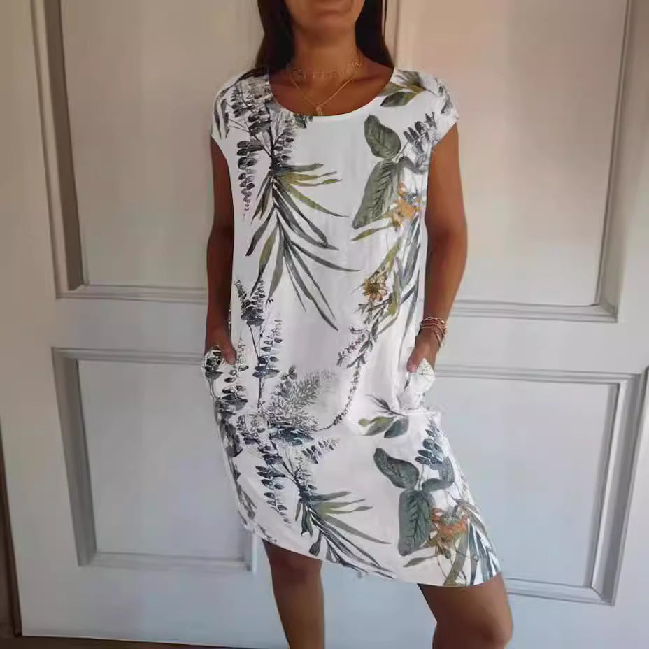 Betty – Robe Droite Imprimée Feuilles et Fleurs