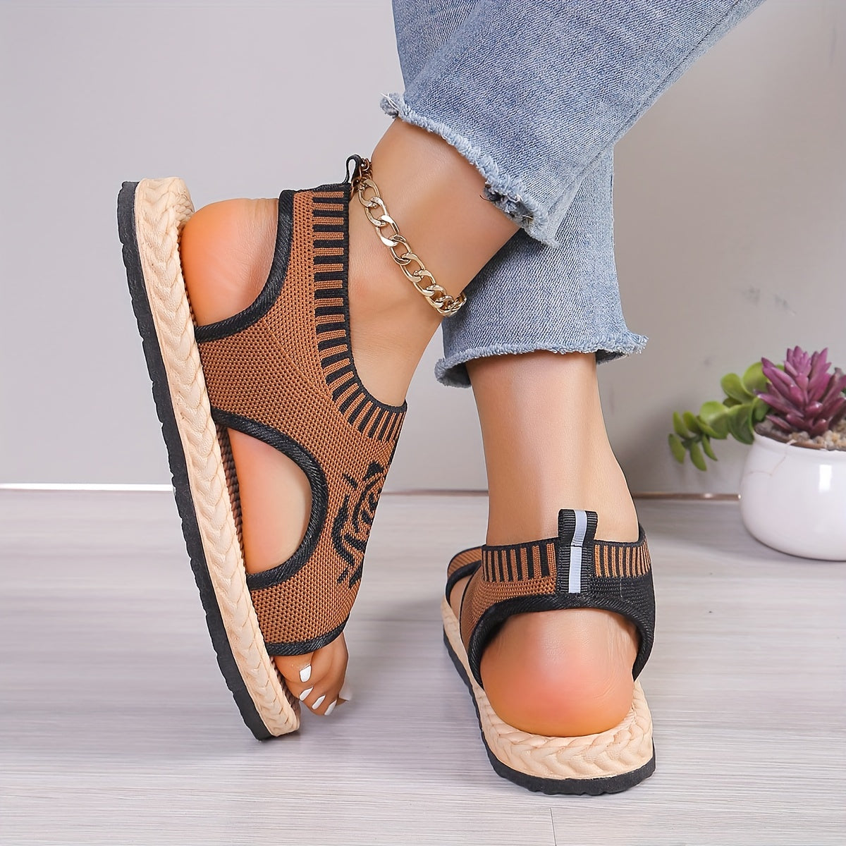 Dames casual sandalen met bloemenpatroon voor de zomer, bohemien chique stijl, dagelijks comfort