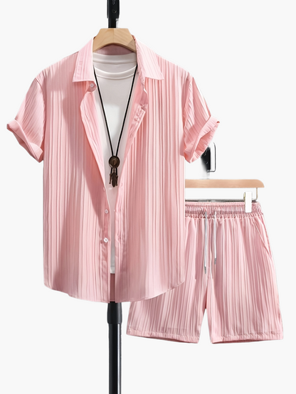 Men's Casual Shirt and Shorts Set Pleated Style - Chic and Modern Summer Look