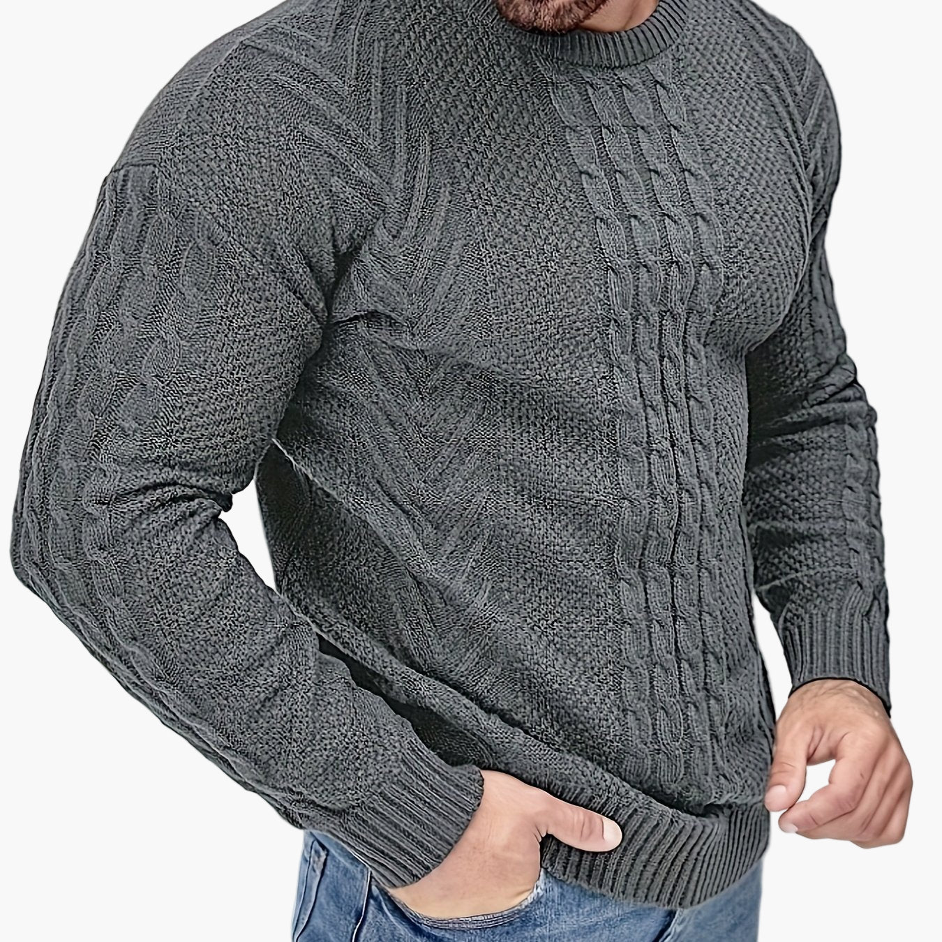Pull torsadé pour homme style décontracté urbain – Manches longues, chic automne/hiver