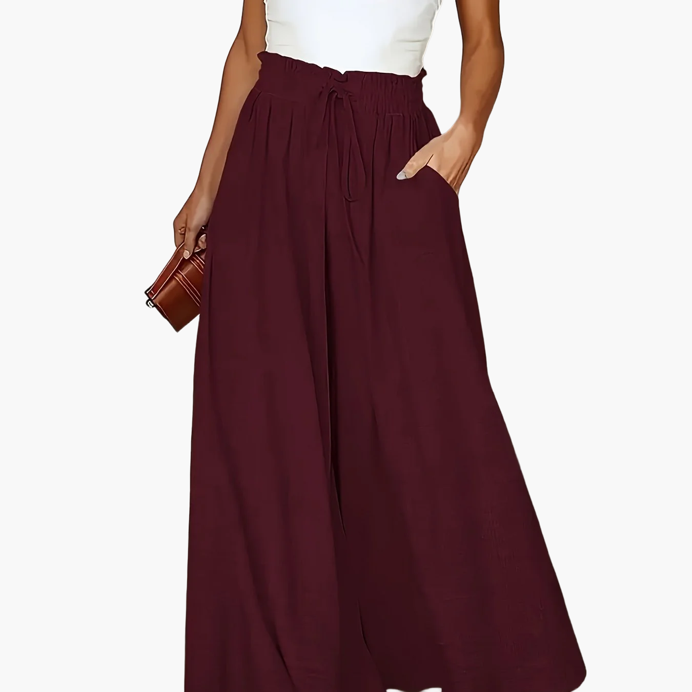 Jupe longue large taille haute avec poches pour femme – Style décontracté chic printemps/été