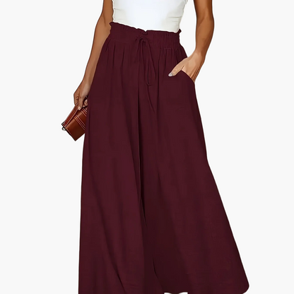 Jupe longue large taille haute avec poches pour femme – Style décontracté chic printemps/été