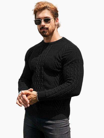 Pull torsadé pour homme style décontracté urbain – Manches longues, chic automne/hiver