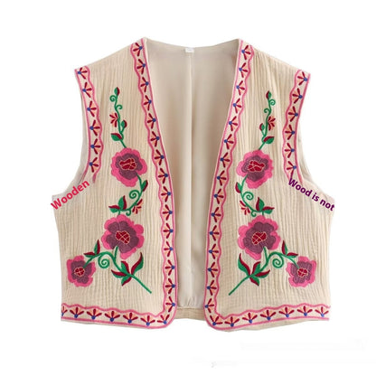 Tara – Gilet brodé bicolore décontracté à la mode