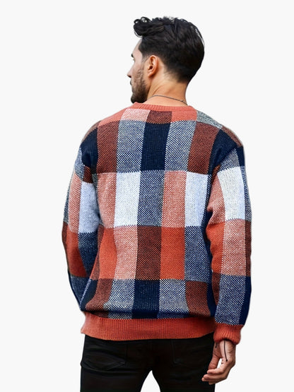 Pull décontracté à carreaux homme style automne/hiver col rond