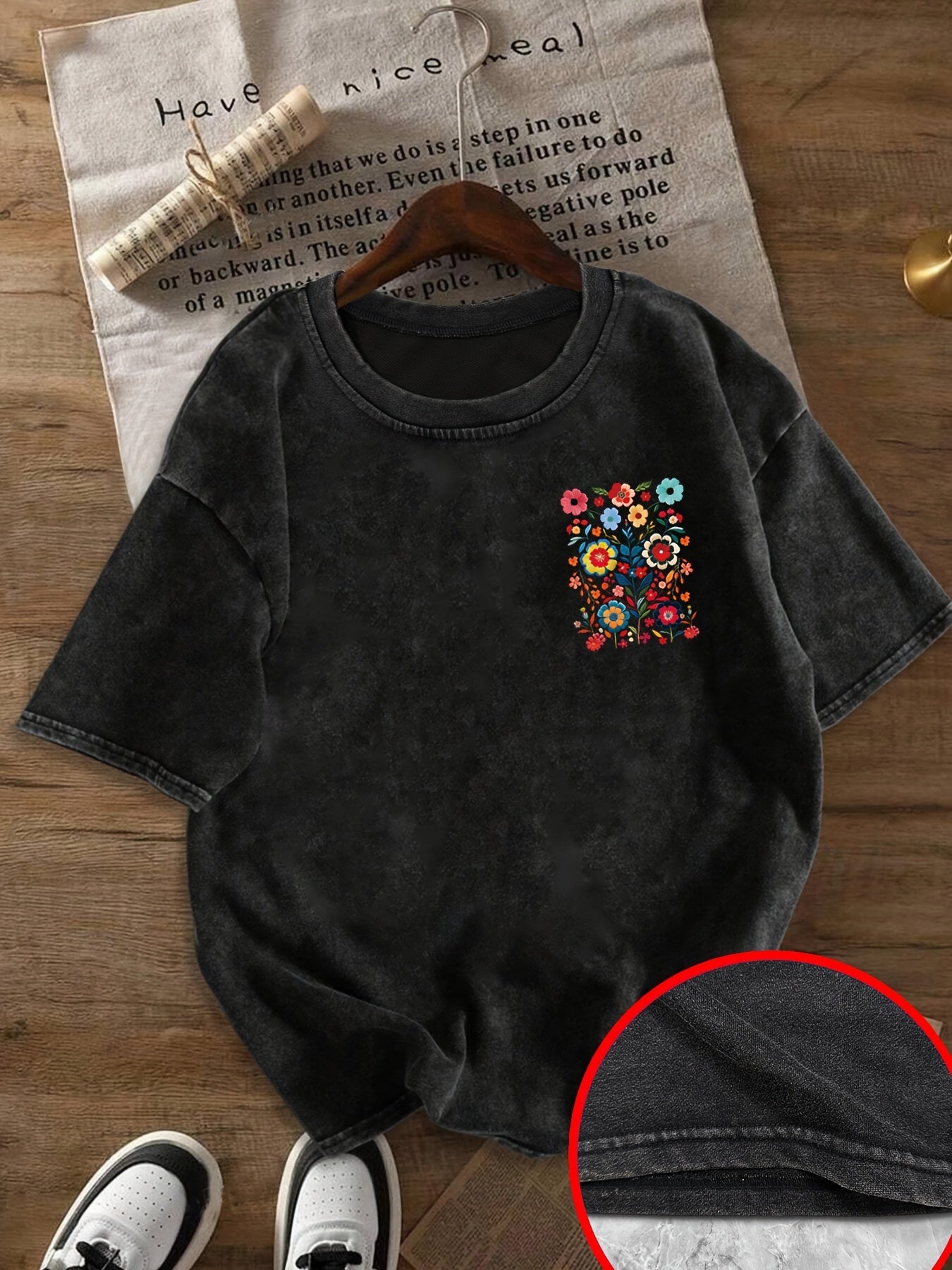 Camiseta Mujer Estilo Casual Motivo Floral Bordado - Moda Verano con Tendencia Bohemia