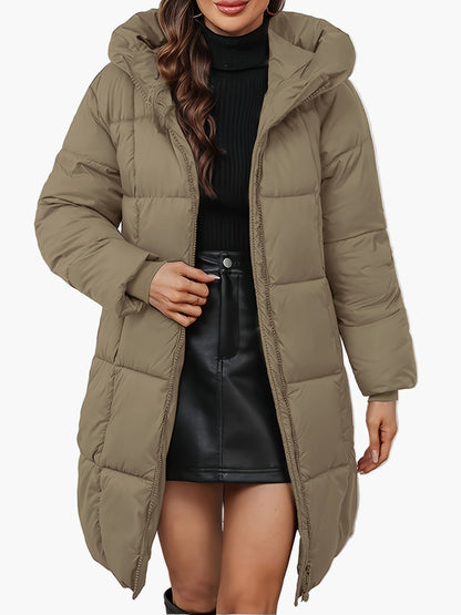 Manteau doudoune long à capuche femme, style urbain hivernal, coupe tendance