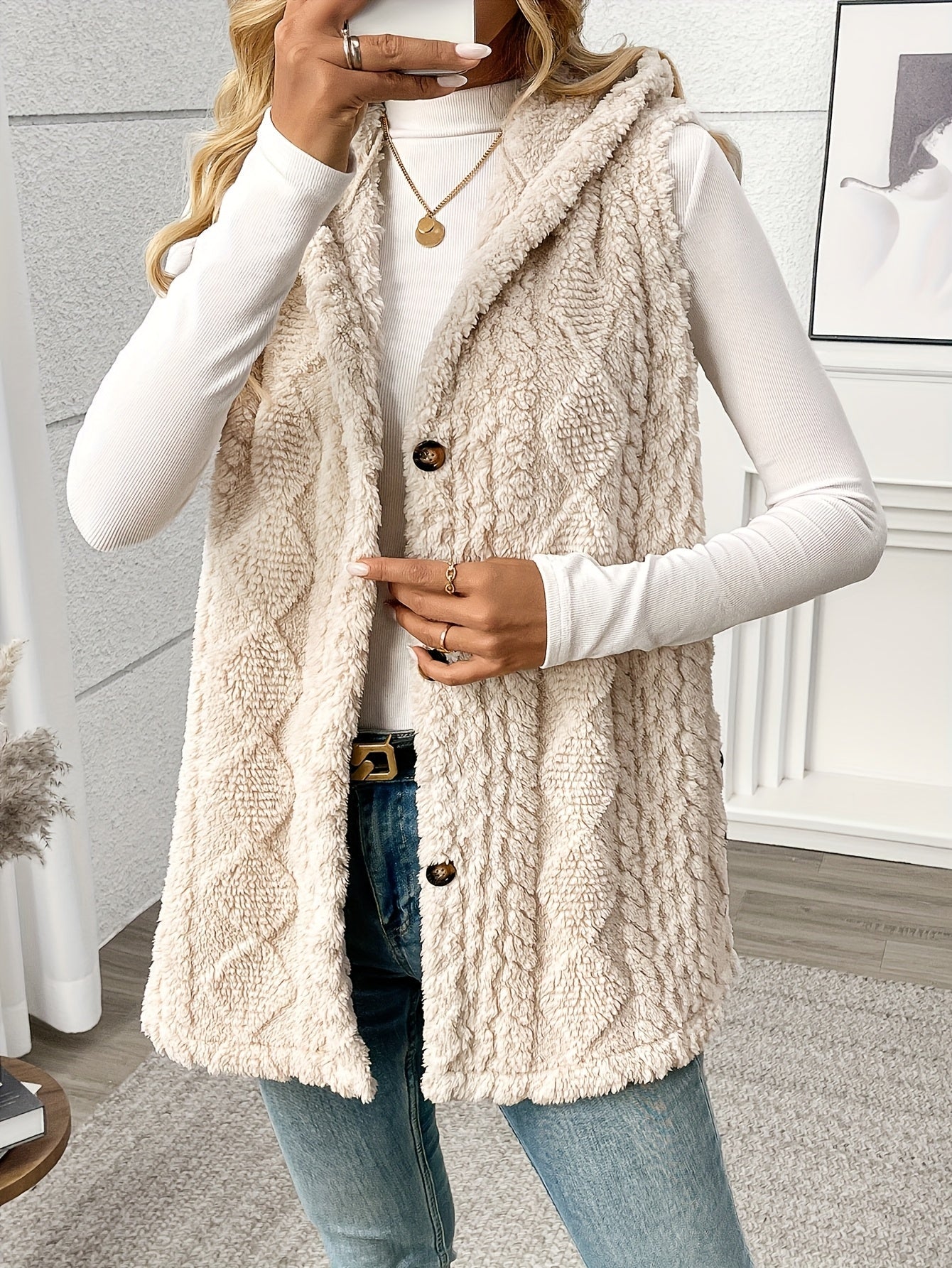 Gilet sans manches à capuche style torsadé pour femme, élégant et décontracté