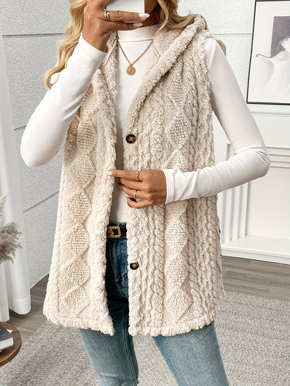 Gilet sans manches à capuche style torsadé pour femme, élégant et décontracté