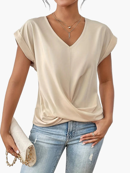 Maglietta informale con scollo a V da donna - Stile elegante e versatile, ideale per tutti i giorni e uscite
