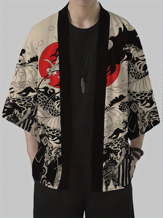 Kimono ouvert homme style streetwear japonais avec imprimé graphique artistique