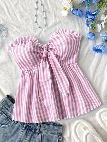Top bustier met strepen, voorgebonden, casual stijl voor dames