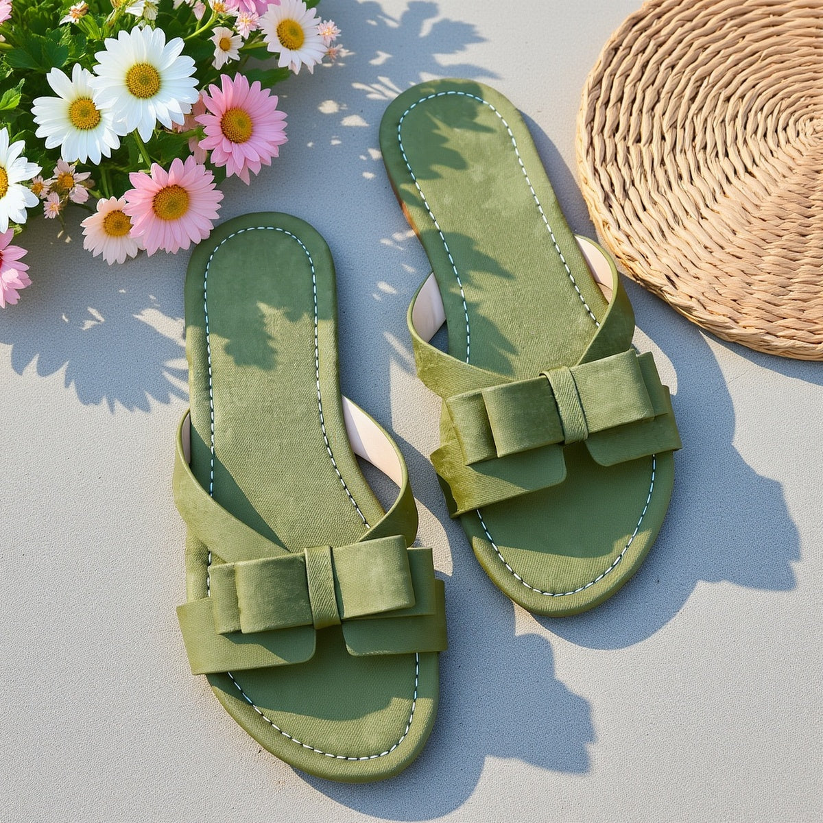 Sandalias planas elegantes para mujer con lazo para verano, estilo casual chic