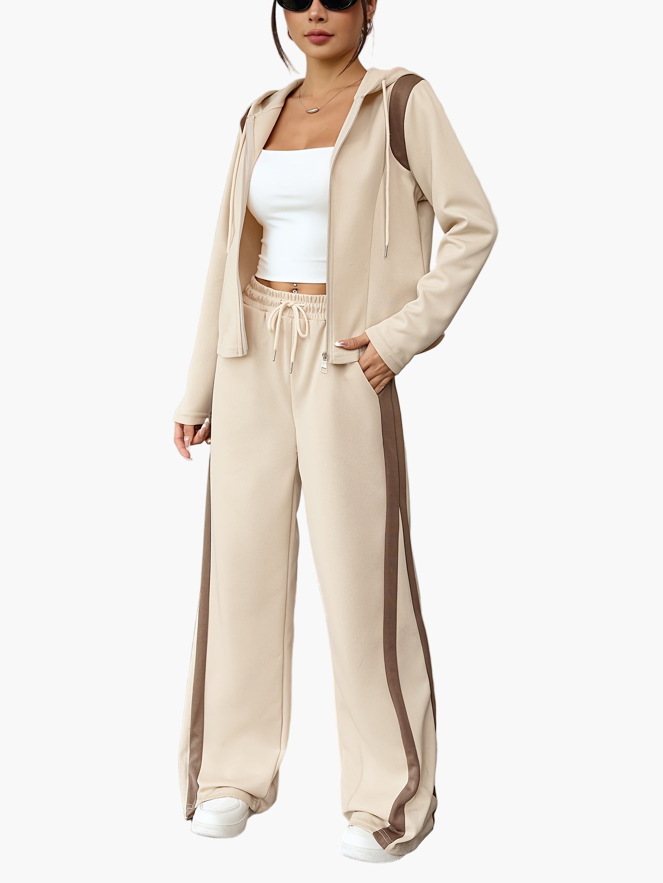 Ensemble de survêtement femme style décontracté avec veste à capuche et pantalon ample