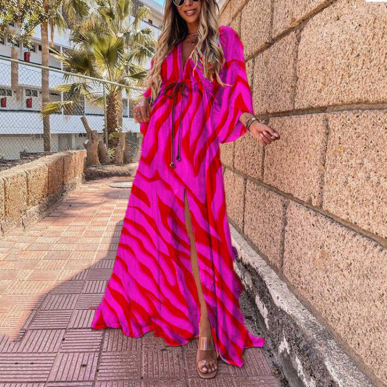 Joanne – Robe longue de plage à décolleté en V sexy et à fente irrégulière