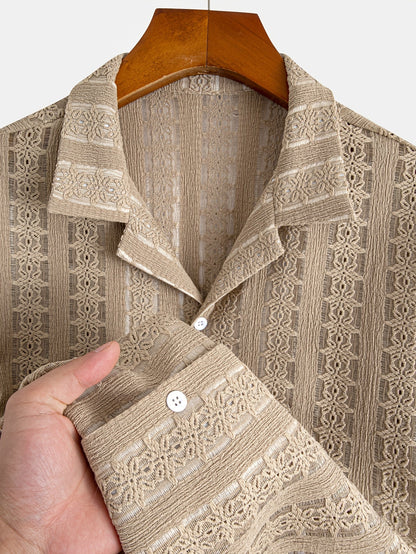 Camisa de vacaciones para hombre de manga corta, estilo resort, elegante y calada