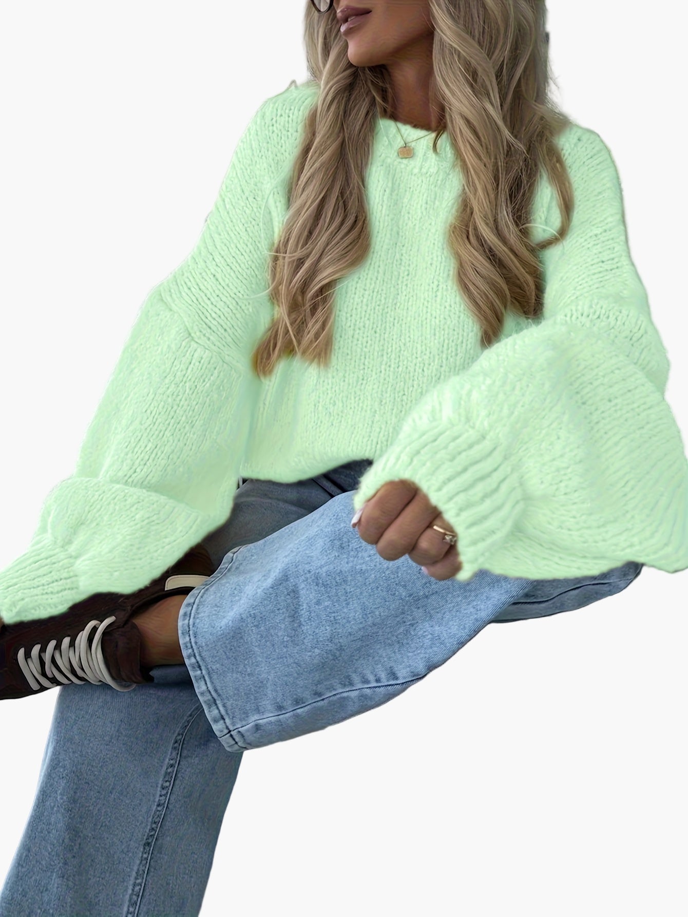 Pull décontracté femme manches bouffantes style urbain automne hiver