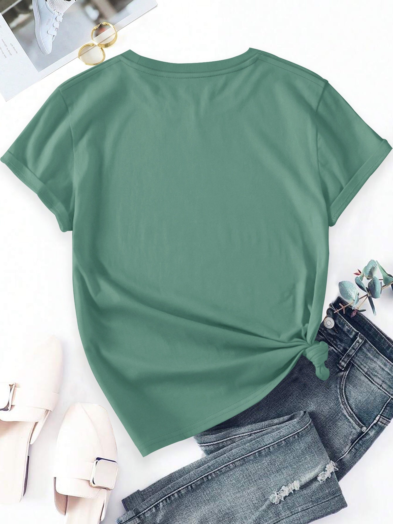 T-shirt Femme Style Décontracté avec Motif Fleurs Sauvages Illustration Botanique