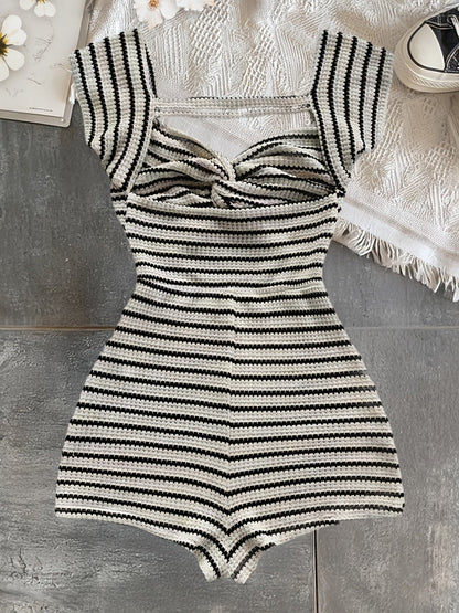 Combinaison Short Femme à Rayures Style Vintage Élégant Été