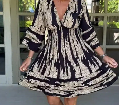 Charlotte – Robe Midi à Imprimé Estival avec Manches Évasées