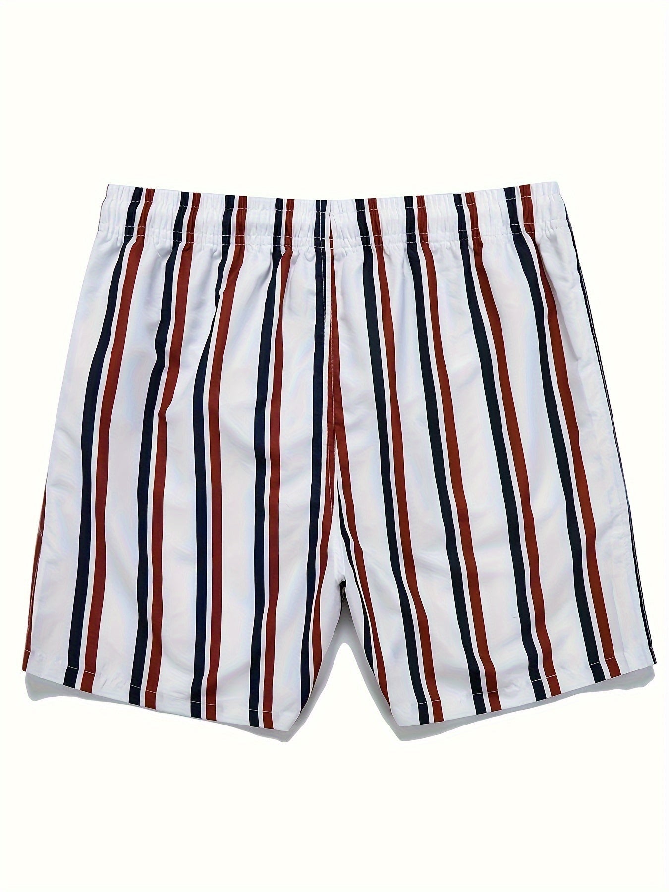 Krótkie spodenki kąpielowe męskie w paski, styl casual, na plażę i basen