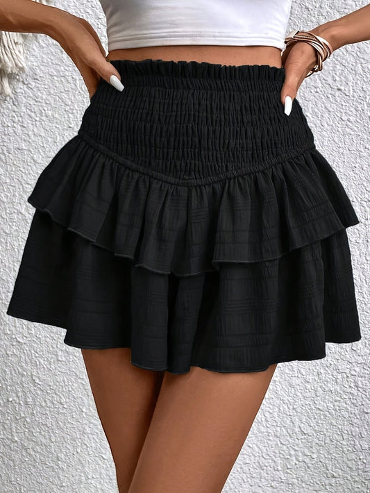 Falda corta para mujer con volantes estilo bohemio casual verano
