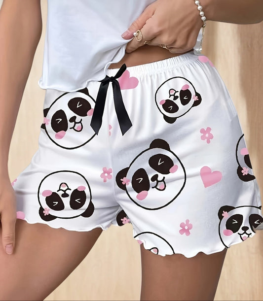 Casual women's pajama shorts with kawaii panda pattern, ideal for night and relaxation