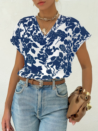 Blouse Femme Élégante Style Floral Col V pour Usage Quotidien et Professionnel