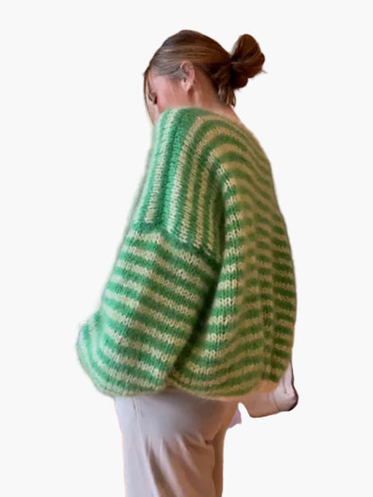 Pull oversize à rayures style décontracté pour femme - Idéal automne/hiver