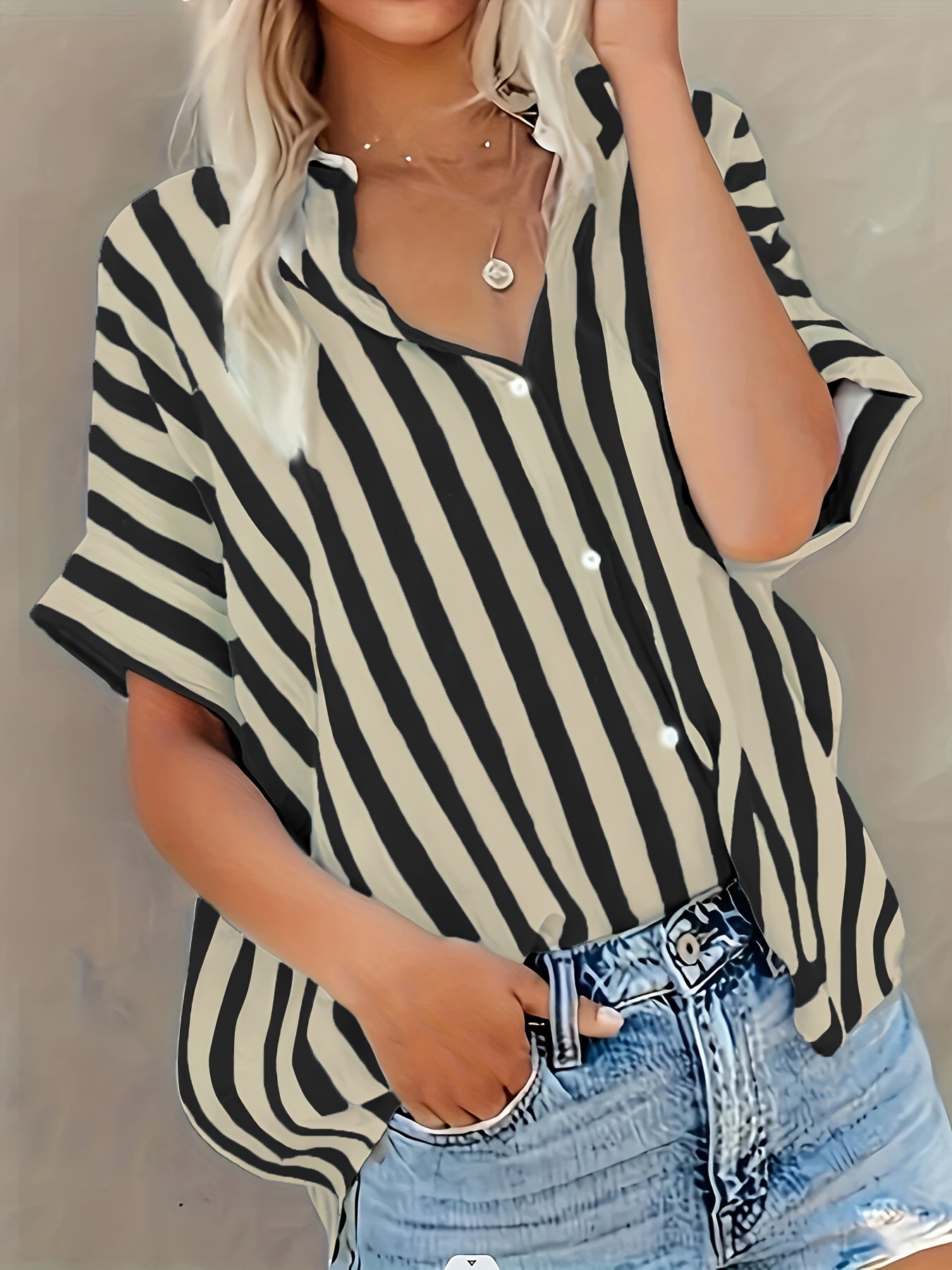 Camicia ampia a righe stile casual da donna - Moda estiva elegante