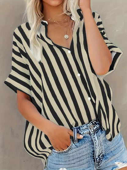 Camicia ampia a righe stile casual da donna - Moda estiva elegante