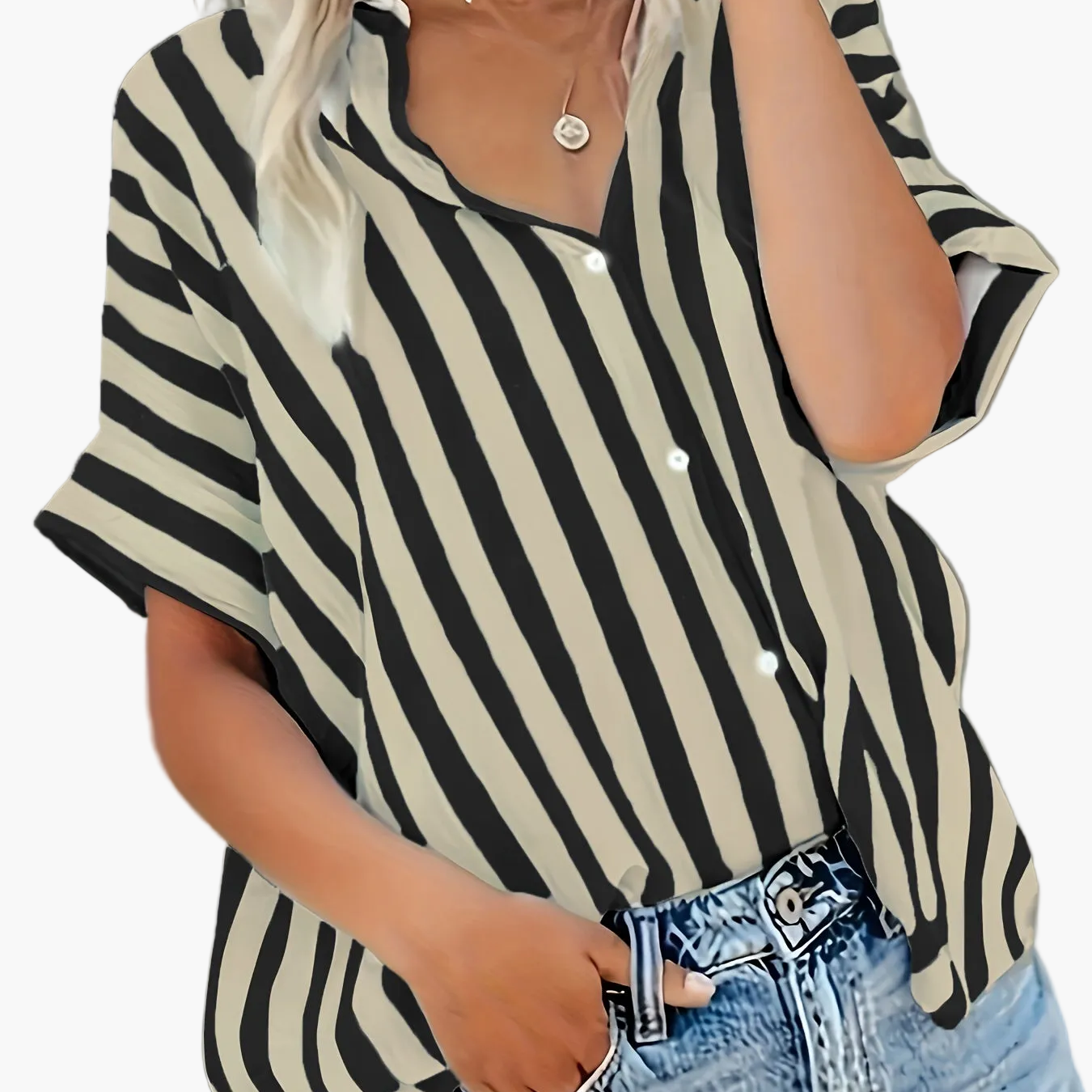 Camicia ampia a righe stile casual da donna - Moda estiva elegante