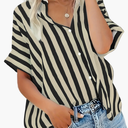 Camicia ampia a righe stile casual da donna - Moda estiva elegante