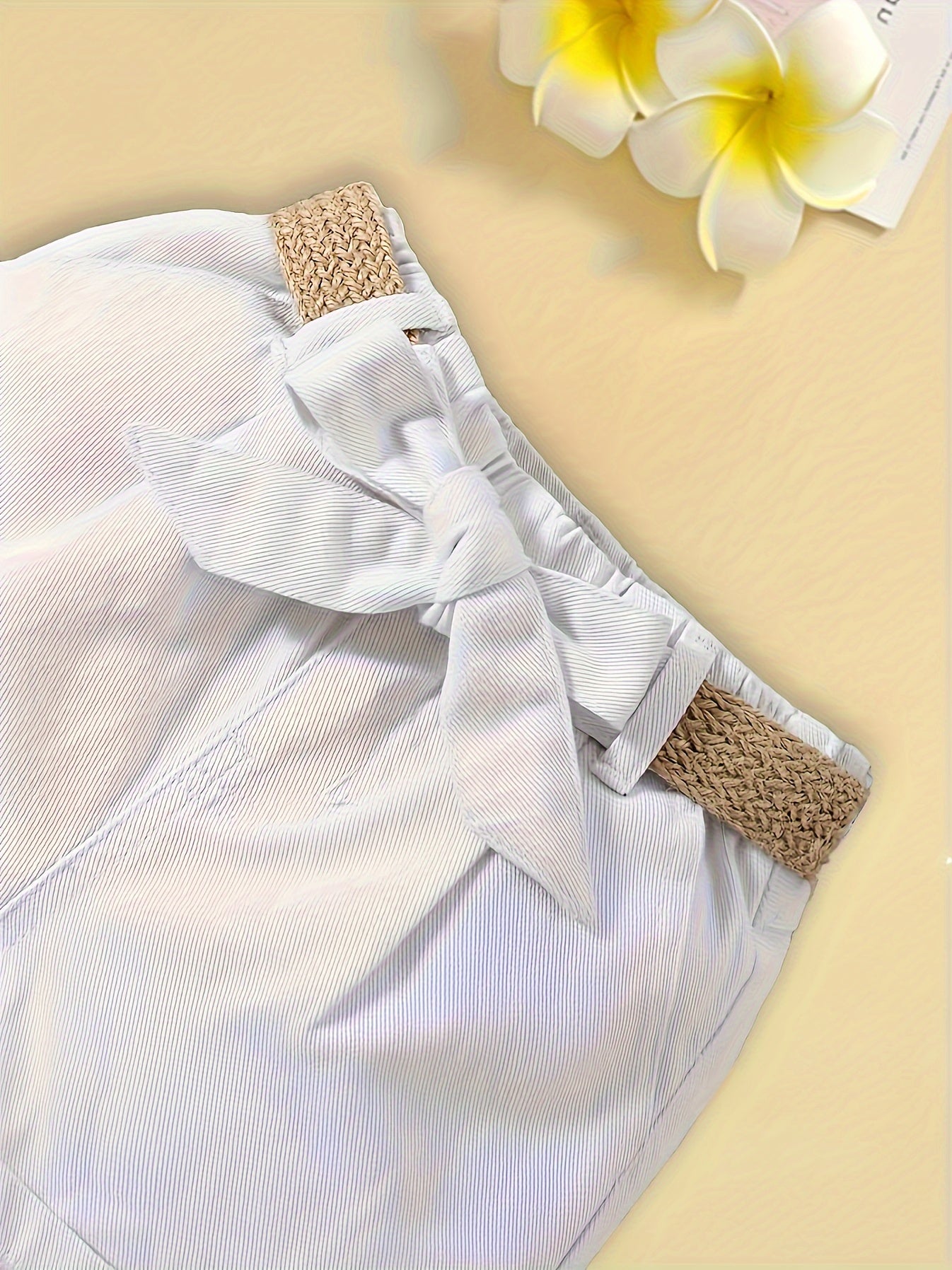 Krótkie damskie spodnie z wysokim stanem w stylu paperbag z paskiem i eleganckim wiązaniem na lato