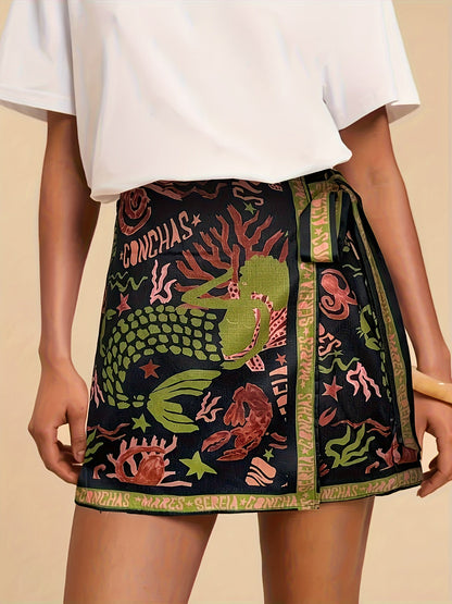 Mini portemonnee rok dames met oceanisch motief artistieke stijl zomer