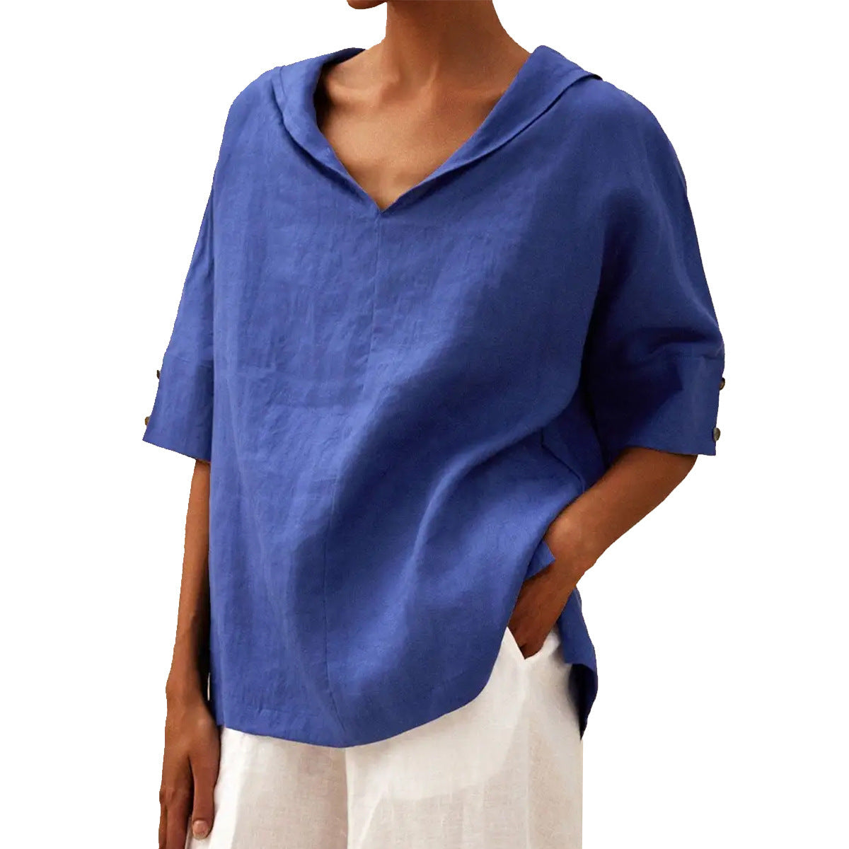 Melissa – Chemise loose en coton et lin de couleur unie