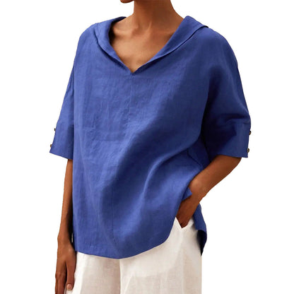 Melissa – Chemise loose en coton et lin de couleur unie