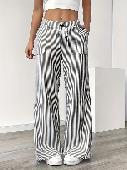 Pantaloni larghi a righe stile casual da donna, ideali per il weekend e l'estate