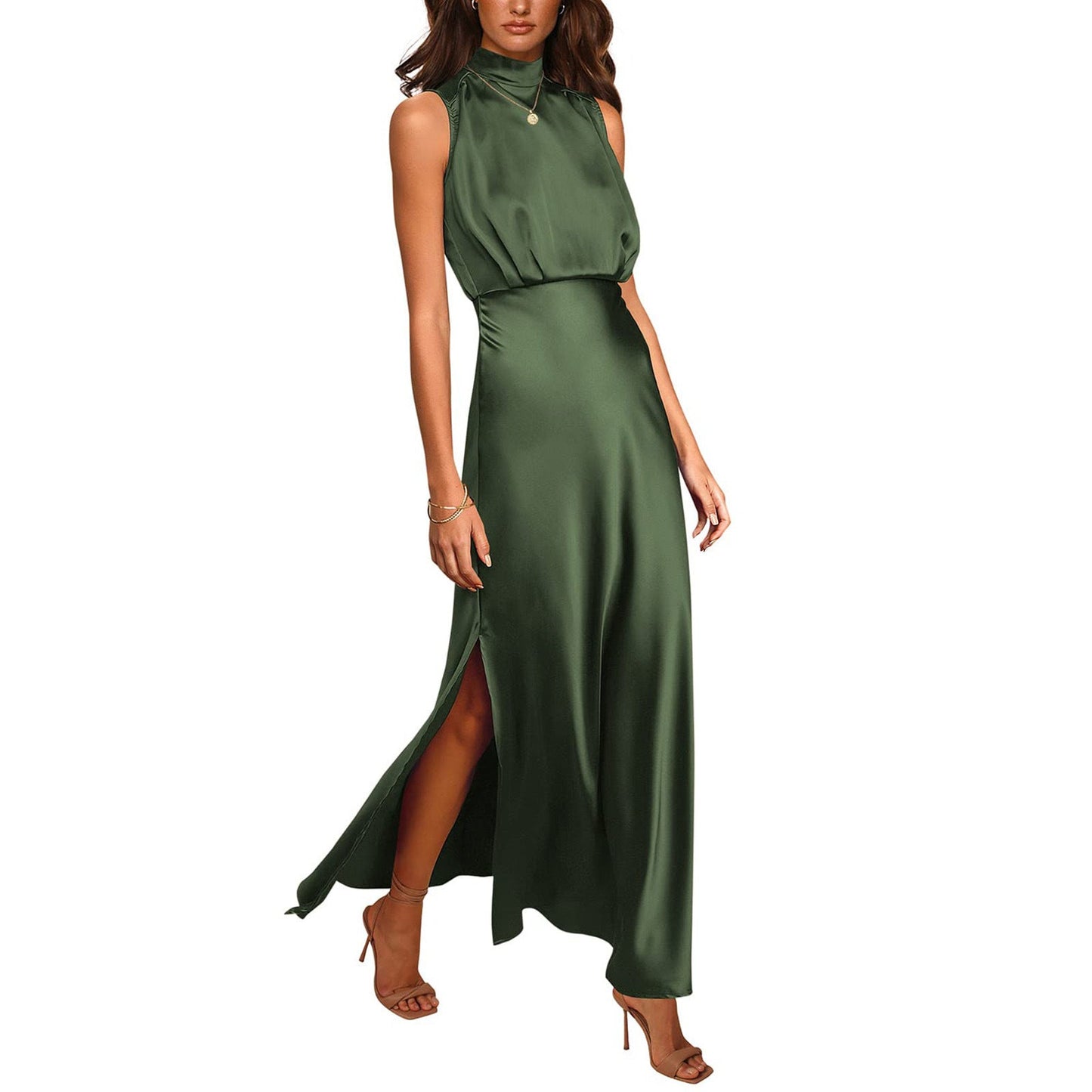 Mary – Robe en Satin à Col Montant