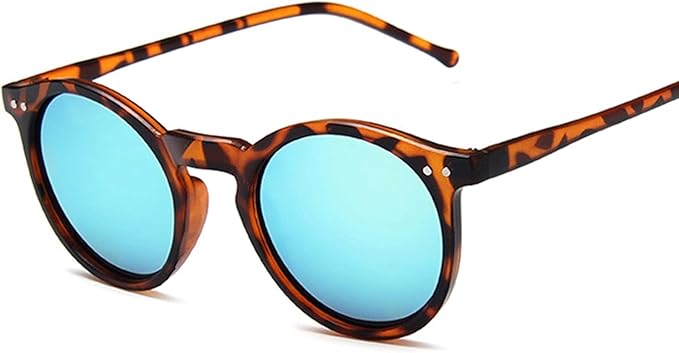 Damian – Lunettes de Soleil Unisexe Rondes Écaille avec Verres Miroir Bleus Polarisés – Élégantes et Protectrices UV
