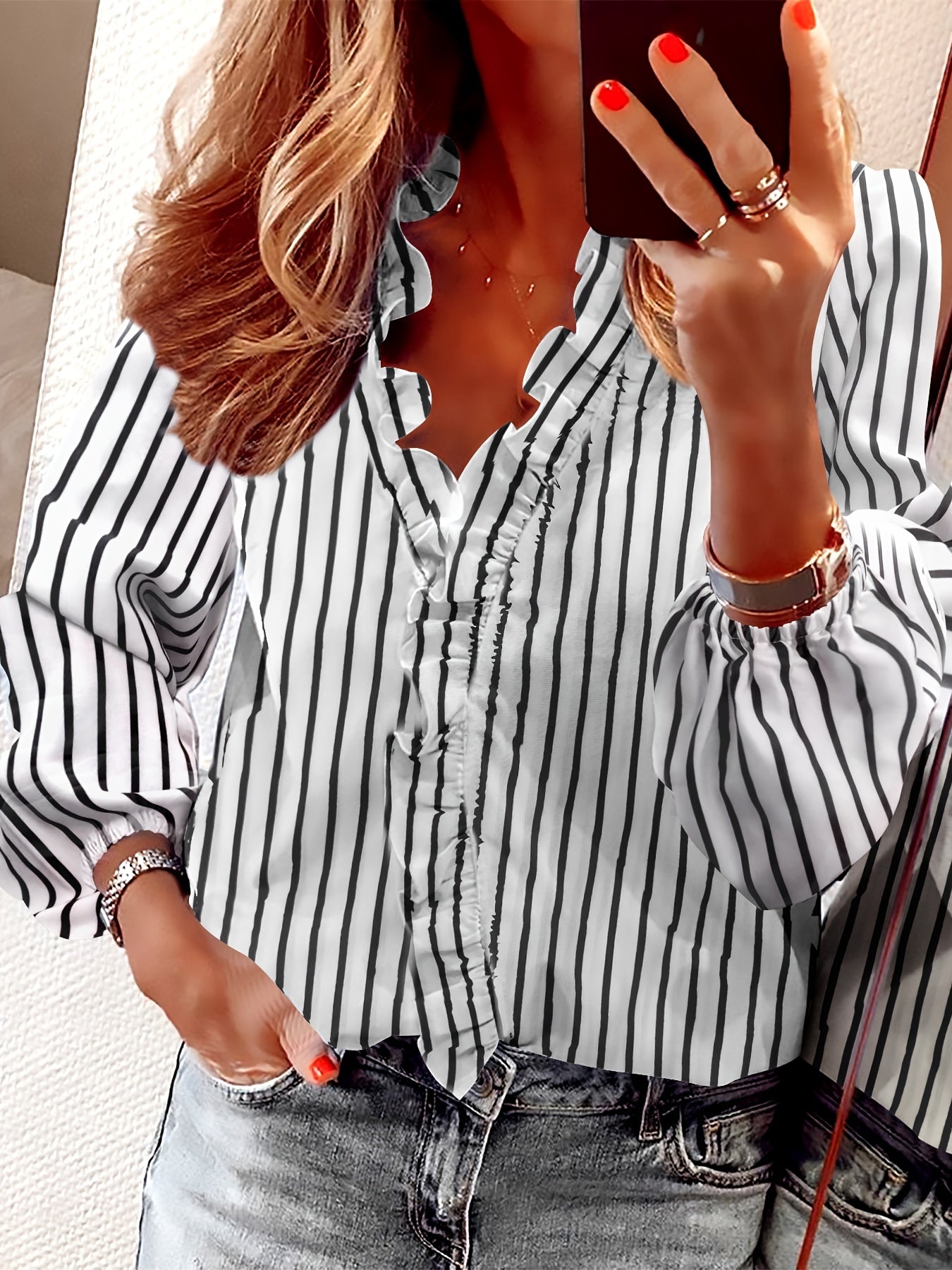 Blouse Femme Élégante à Volants Style Décontracté Chic pour le Printemps et l'Automne